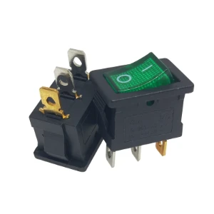 مفتاح متأرجح مضيء اخضر اللون (تشغيل - إيقاف) 3 دبابيس / Kcd1 (on-off) 15*21mm  green color  Illuminated 3pin 250V/6A Rocker Switch